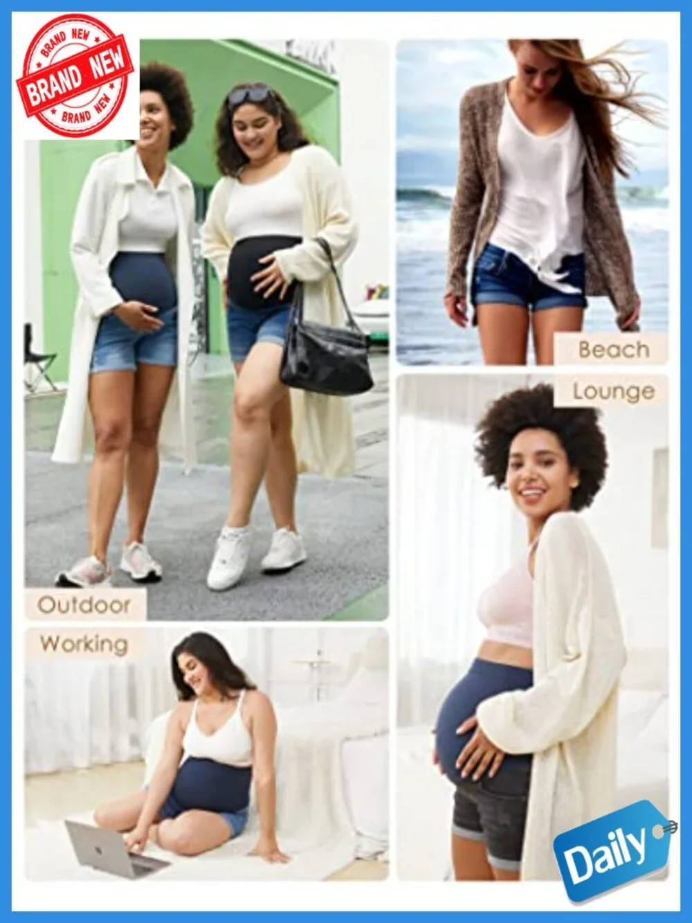 Maternity Jean Shorts Over The Belly Stretchy Denim High Rise